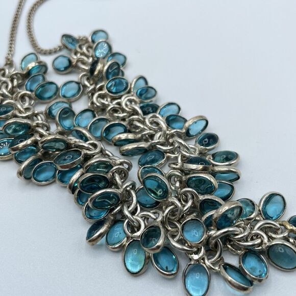 925 Sterling Silver Blue Glass Cha Cha Y Drop Necklace Boho Statement - Picture 5 of 7